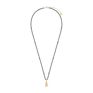 Naszyjnik z czarnymi agatami i misiem