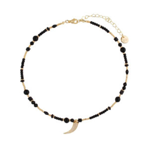 Naszyjnik z czarnymi agatami i mosiądzem