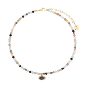 Naszyjnik z jadeitami akwamarynami i labradorytami