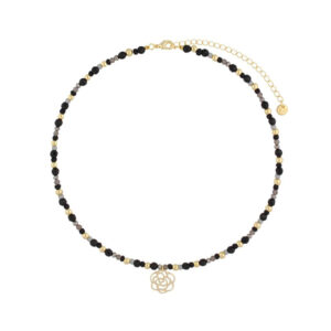 Naszyjnik z jadeitami i różą z mosiądzu