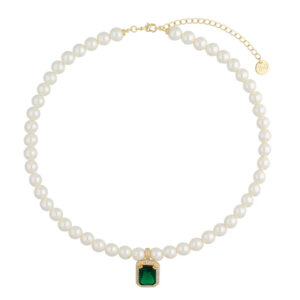 Naszyjnik z mosiądzu i pereł z zawieszką