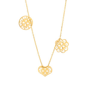 Naszyjnik złoty ażurowe kółko serce kwiatek