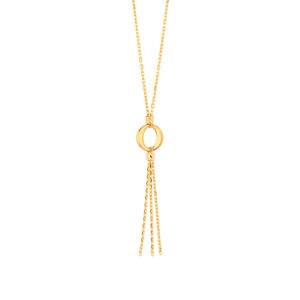 Naszyjnik złoty krawatka z kołem i łańcuszkami