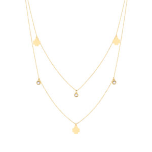 Naszyjnik złoty podwójny koniczynki i cyrkonie