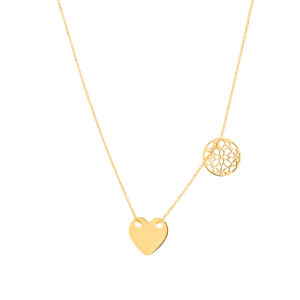 Naszyjnik złoty z sercem i ażurowym kołem