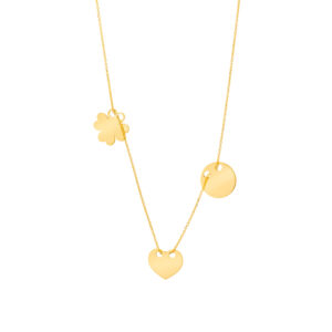 Naszyjnik złoty – serce,koniczyna i koło