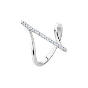 Pierścionek srebrny asymetryczny z cyrkoniami