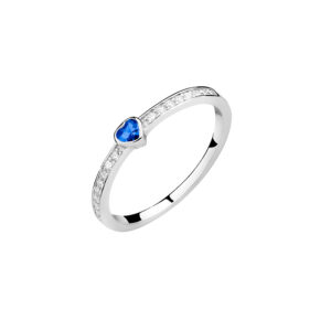 Pierścionek srebrny z cyrkoniami granatowe serce