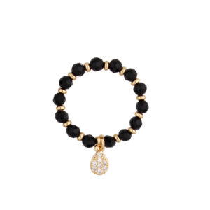 Pierścionek z czarnymi agatami i mosiądzem