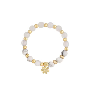 Pierścionek z howlitami i kwarcami z kwiatkiem