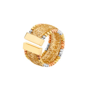 Pierścionek złoty ażurowy i diamentowane kulki