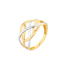 Pierścionek złoty przeplatany z białym złotem