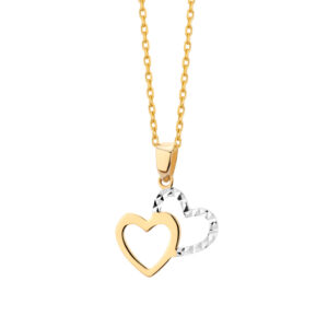 Zawieszka podwójne serca z białego i żółtego złota