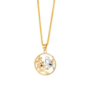 Zawieszka ptaszki na gałęzi białe i żółte złoto