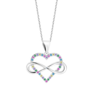 Zawieszka srebrna serce z kolorowymi cyrkoniami