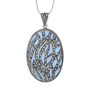 Zawieszka srebrna z markazytami i niebieską emalią