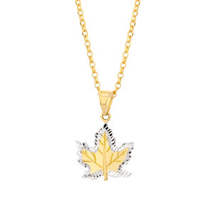 Zawieszka z białego i żółtego złota liść