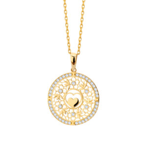 Zawieszka złota ażurowa z sercem i cyrkoniami