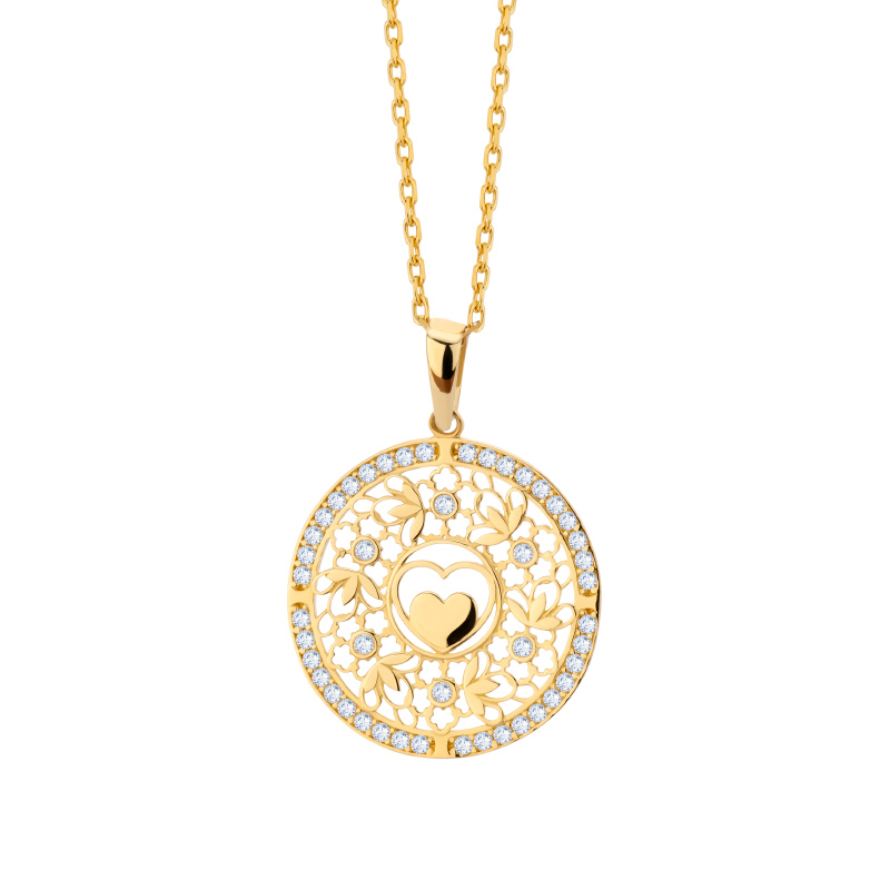 Zawieszka złota ażurowa z sercem i cyrkoniami Zawieszka złota ażurowa z sercem i cyrkoniami
