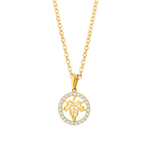 Zawieszka złota ażurowy liść z cyrkoniami