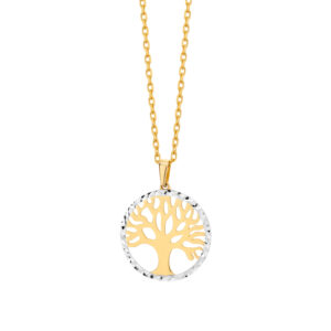 Zawieszka złota drzewko szczęścia z białym złotem