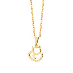Zawieszka złota kotek z sercem