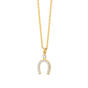 Zawieszka złota podkowa z cyrkoniami