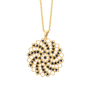 Zawieszka złota rozeta z czarnymi cyrkoniami