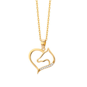 Zawieszka złota serce i koń z cyrkoniami