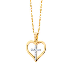 Zawieszka złota serce i krzyż z cyrkoniami