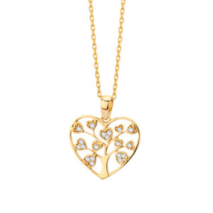 Zawieszka złota serce z drzewkiem i cyrkoniami