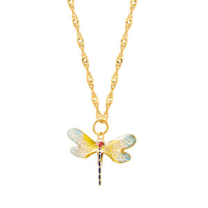 Zawieszka złota ważka z kolorową emalią