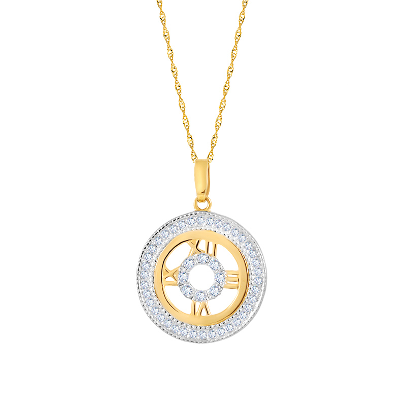 Zawieszka złota – zegar z cyrkoniami Zawieszka złota – zegar z cyrkoniami