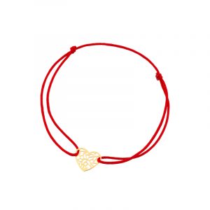 Bransoletka pozłacana czerwony sznurek serce