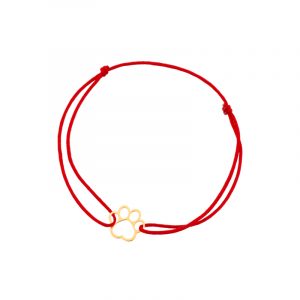 Bransoletka pozłacana psia łapka czerwony sznurek