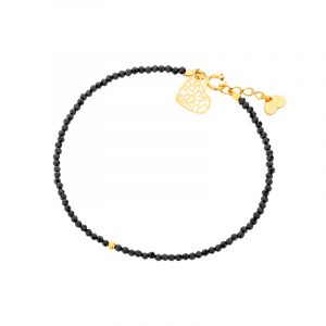 Bransoletka pozłacana z czarnych spineli z sercem