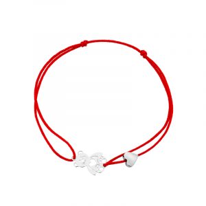 Bransoletka srebrna czerwony sznurek misiu i serce