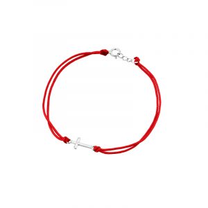 Bransoletka srebrna czerwony sznurek