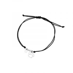 Bransoletka srebrna na czarnnym sznurku psia łapka