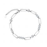 Bransoletka srebrna spinacze z białymi cyrkoniami