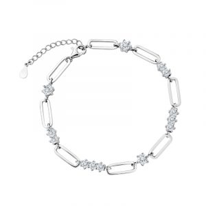 Bransoletka srebrna spinacze z białymi cyrkoniami