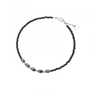 Bransoletka srebrna z czarnych spineli i hematytów