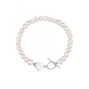 Bransoletka srebrna z perłami i sercem