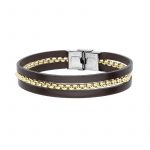 Bransoletka stalowa brązowa na skórzanym pasku