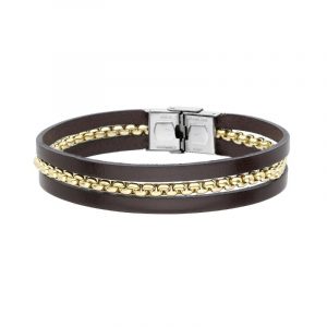 Bransoletka stalowa brązowa na skórzanym pasku