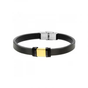 Bransoletka stalowa na czarnym skórzanym pasku
