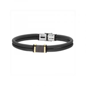 Bransoletka stalowa na pasku z czarnego sznurka