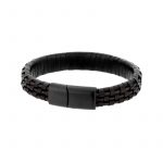Bransoletka ze stali szlachetnej i czarnej skóry