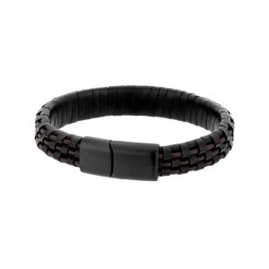 Bransoletka ze stali szlachetnej i czarnej skóry