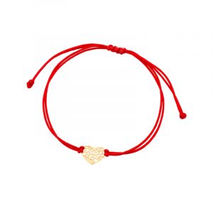Bransoletka złota ażurowe serce czerwony sznurek